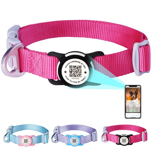 ThinkPet Airtag Holder Nylon Dog Collar with Smart ID QR
