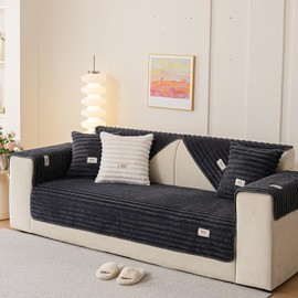 tianxinbaobei Non Slip Couch Cover Washable, Warm & Cozy Rabbit Plush Sofa Cover, Waterproof Faux Fur Couch Covers for Sofa(Black/36 x63/Loveseat Sofa Cover)