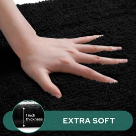 HOMEIDEAS Bathroom Rugs Sets 2 Piece, Soft and Water Absorbent Microfiber Carpet, Non-Slip Washable Bath Mats (20"x32"+16"x24", Black and White)