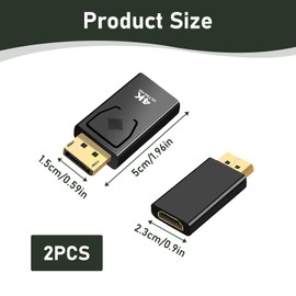 2 Pack 4K DisplayPort to HDMI Adapter, DP to HDMI Converter Male to Female Uni-Directional Adaptor Supports 1080P Compatible with Laptop Desktop TV Projector for Gaming Home Office Multi-Monitor