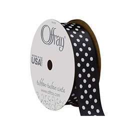 Offray 7/8" Wide Single Face Satin Ribbon, 3 Yards, Black and White Polka Dot Pattern