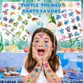 60 PCS Turtle Pre-Cut Temporary Tattoos for Kids | Super Cute First Themed Birthday Party Favors, Supplies, Decorations, Cute Ocean Animal Tattoo Stickers, School Rewards Prizes & Gifts Boys & Girls