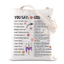 Christian Salvation Quote Gift Faith Tote Bag Motivational Bible Verse God Says Tote Bible Affirmation Shopping Tote (God say tc)