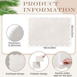 Mooliwe Scalloped Felt Bulletin Board 36 x 24 Inches Foldable Beige Pin Cork Board Alternative for Wall, 3' x 2' Trifold Picture Vision Self Adhesive Bulletin Decorative