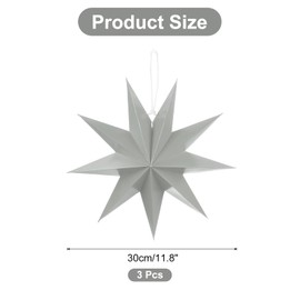 MECCANIXITY 3 Pcs Paper Star Lanterns 9-Pointed 12" Hanging Star Paper Lantern Hanging Lampshade for Christmas,Wedding,Graduation Party Supplies, Gray