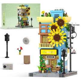 BeepZipp Sunflower House Lighting Building-Bricks Set - Street View City Town Flower House Collection Kit - Home Decor Modular Building Sets 1580Pcs for Adults and Teens