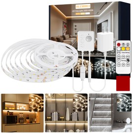 Motion Activated LED Strip Lights,16.4Ft Ultra Brighter 150LED Motion Sensor Light Strip with Timer and Remote,Cuttable Dimmable 3000-6000K 12V LED Tape Light,Indoor Night Light for Bed Wardrobe Stair