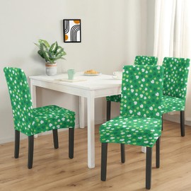 4 Pcs St Patricks Day Dining Chair Covers, Saint Pattys Shamrocks Stretch Removable Washable Chair Slipcovers, Irish Green Clover Kitchen Dining Room Hotel Decor