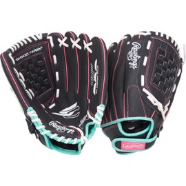 Rawlings | Sure Catch Youth Series Softball Glove | 12" | Right Hand Throw | Black/Mint/Pink