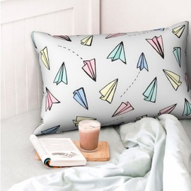 YUMEBLTD Color Paper Airplane Pillow Cover, 16.9 x 24.8 inches (43 x 63 cm), Stylish, Cotton Blend, Washable, Dust Mites, Moisture Wicking, Antibacterial, Ultimate Touch, Odor Resistant, Soft,