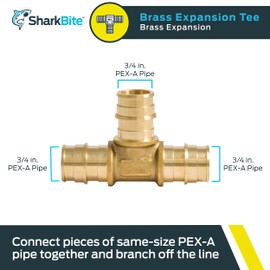 SharkBite 3/4 Inch Expansion Tee for PEX-A Pipe, Brass Plumbing Fittings for PEX-A Tubing, UAB370LFA