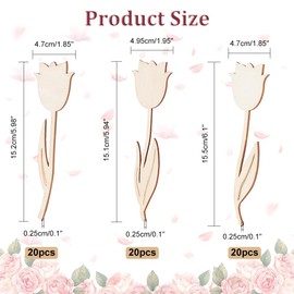 NBEADS 60 Pcs 3 Styles Wood Flower Cutouts, 6×2×0.1"(15.1×4.95×0.25cm) Unfinished Wooden Cutouts Rose Shape Blank Spring Flower Wood Slices Pieces for DIY Art Crafts Projects Decoration
