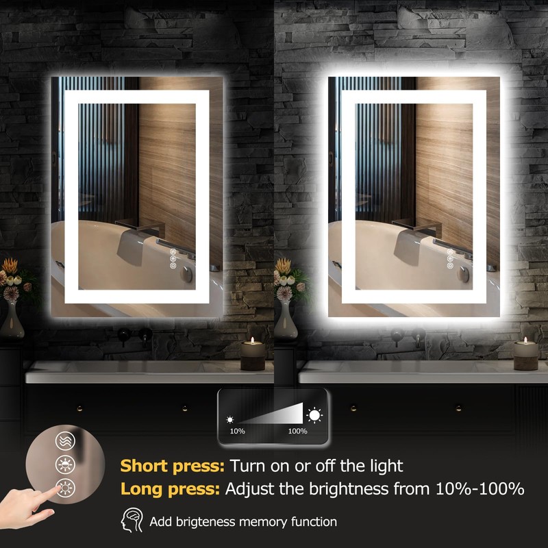 Hivone 28X20 LED Bathroom Mirror with Lights, Anti-Fog, Dimmable, Backlit
