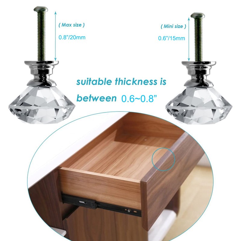 FENSING 12 Pcs 30MM Crystal Clear Cabinet Knobs Silver Diamond