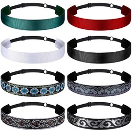 8 diademas elásticas para mujer, ajustables, antideslizantes, con forro de terciopelo, color sólido, bohemias, para deportes, yoga, trabajo, maquillaje, elegante diadema (estilo clásico)