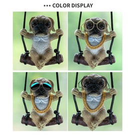 Gmngis Pug Rear View Mirror Hanging Accessories of Swinging dog Cool Swinging dog Car Hanging Ornament Pendant Interior Rearview Mirror Decoration (black glasses)
