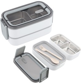 Premium Edelstahl Bento Lunchbox – 2 Etagen mit Fächern,BPA-freie,Brotbox Erwachsen,Umweltfreundliche Edelstahl 304 Brotdose,Auslaufsicher,Mikrowellengeeignet – Für Kinder & Erwachsene (Weiß)