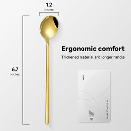 4PCS 6.7Inches Gold Coffee Spoons for Coffee Bar, Gold Long Handle Coffee Spoon Espresso Spoon for Stirring Coffee, Ice Tea, 304 Stainless Steel Tea Spoons, Coffee Bar Accessories