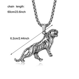 Kawailay 2 Pcs Tiger Necklace Roaring Tiger Necklace Gothic Punk Biker Rock Hip Hop Pendant Necklace for Men Women - Gold and Silver