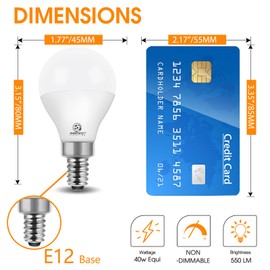 Energetic A15 LED Light Bulb, E12 Base Candelabra Base Chandelier Light Bulb, 5.5W(40w Equivalent), 550 Lumen, 3000K Warm White, Non-Dimmable Ceiling Fan Light Bulbs, 6 Pack