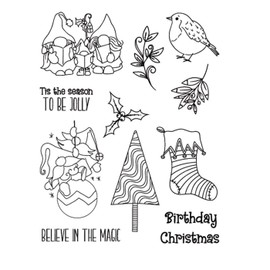arriettycraft Merry Christmas Dwarf Socks Christmas Tree Chickadee Clear Stamps for Cards Making Decoration and Scrapbooking Rubber Stamps for Crafts