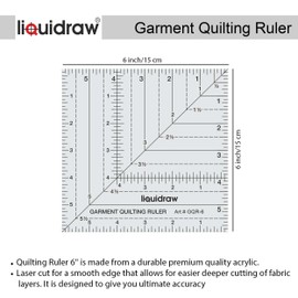 Liquidraw Square Quilting Ruler, Clear Acrylic Template, 6"