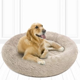 Friends Forever Coco Cat Bed, Faux Fur Dog Beds for Medium Small Dogs - Self Warming Indoor Round Pillow Cuddler, Large, Tan