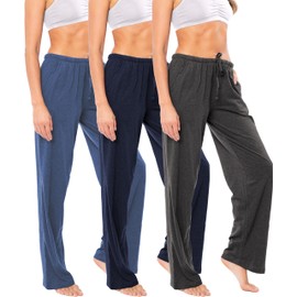 Sexy Basics Women's 3 Pack Soft Flex-Cotton Knit Pajama Pants/Lounge Pants/Sleep Pants (3 Pack- Navy/Denim Blue/Charcoal, Large)