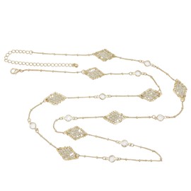 Gypsy Jewels Long Simple Glass Bead Diamond Shaped Unique Simple Dainty Boutique Style Trendy Gold Tone Necklace (Cream Ivory)