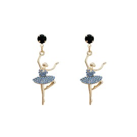 arete largos con incrustaciones de diamantes de imitación, diseño de bailarina y bailarina, para mujer Azul