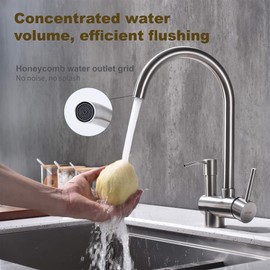 Trysea Kitchen Faucet with Soap Dispenser for One Mounting Hole,Stainless Steel Kitchen Sink Faucets,Brushed Nickel Kitchen Faucet 360°Rotatable