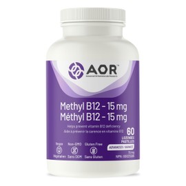 AOR AOR Methyl B12 15mg, 60 Lozenges 60-Day Supply - Vitamin B12 Methylcobalamin - Vegan, Non-GMO & Gluten-Free - Pure Methylated B12 - Supports Nerve Health, Energy Levels and Red Blood Cell Production