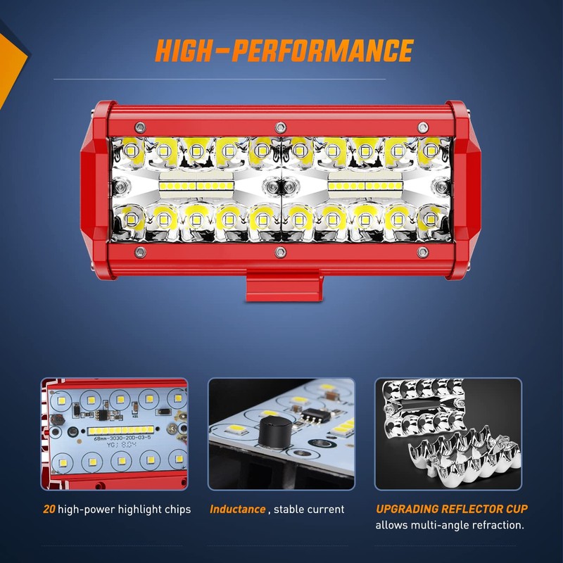 Nilight LED Light Bar 2PCS 6.5 Inch Triple Row Spot