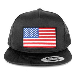 Armycrew 5 Panel American Flag Patched Snapback Mesh Charcoal Cap - White/Black Border
