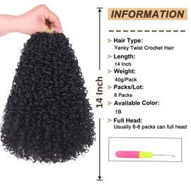 RuiYok 14 Inch PreLooped Yanky Twists Braiding Hair with Curls 8 Packs Black Yanky Twist Crochet Hair Pre Twisted Short Passion Twist Crochet Braids Synthetic Hair Extensions for Women 1B#