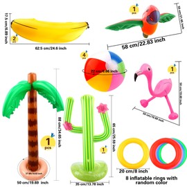 Cotiny - Paquete de 18 anillos inflables para fiesta en la playa, diseño de palmera, diseño de cactus, para decoración de fiesta hawaiana, juguetes inflables de playa