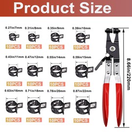 Taiss 121PCS 6-22mm Black Spring Band Hose Clamp Assortment kits with Swivel Flat Hose Clamp Plier.Low Pressure Air Clip Strap Clamp for Hose Fuel Silicone Vacuum Hose Clamp