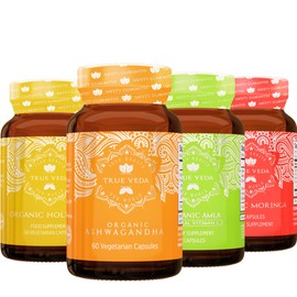 True Veda True Veda Everyday Essentials Bundle USDA Organic | Multi-Award-Winning | Organic Ashwagandha KSM-66® | Organic Holy Basil with Vitamin B6 | Organic Amla with Vitamin C | Organic Moringa Capsules