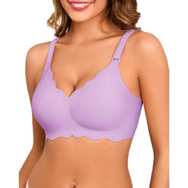 Seamless Bras for Women No Underwire Push Up Bra Full Coverage V-Neck Wirefree Bralettes Soft T-Shirt Everyday Bra, Purple, 3X-Large