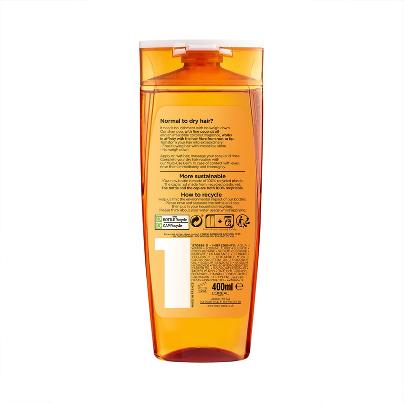 Elvive Haircare L'Oreal Paris Extraordinary Oil Weightless Nourishing Shampoom, Coconut,