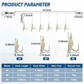 Fishing Bait Rig Set,9 Packs Fish Skin Rigs Glow in Dark with High Carbon Steel Fishing Hook Swivel Snaps Luminous Fising Lure Bait for Saltwater Freshwater B Mix