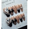 [In-store special discount]Nude black ribbon dot handmade nail tips -