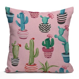 Tomda Cacti Flower Pattern Cotton Linen Cushion Cover Watercolor Cactus and Succulents Printed Pillow Throw Pillow Case Home Sofa Decorative 45cmx45cm 18 X 18 Inch