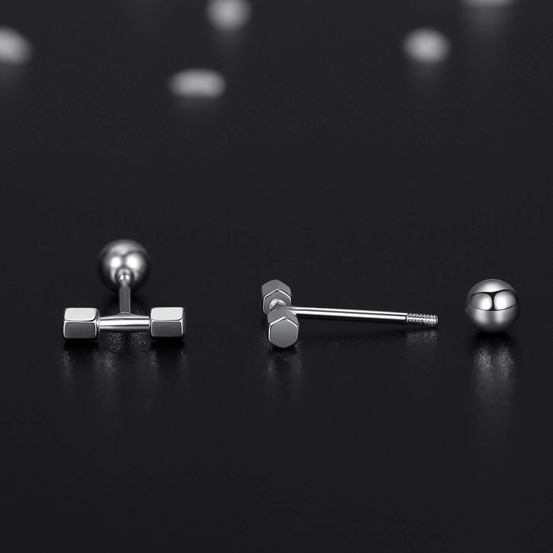 VIKI LYNN 925 Sterling Silver Mini Barbell Dumbbell Stud Earrings
