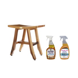 EcoDecors 24 Inch Satori Teak Shower Bench, Fully Assembled | 24 oz Loveable Oil | 32 oz Loveable Cleaner