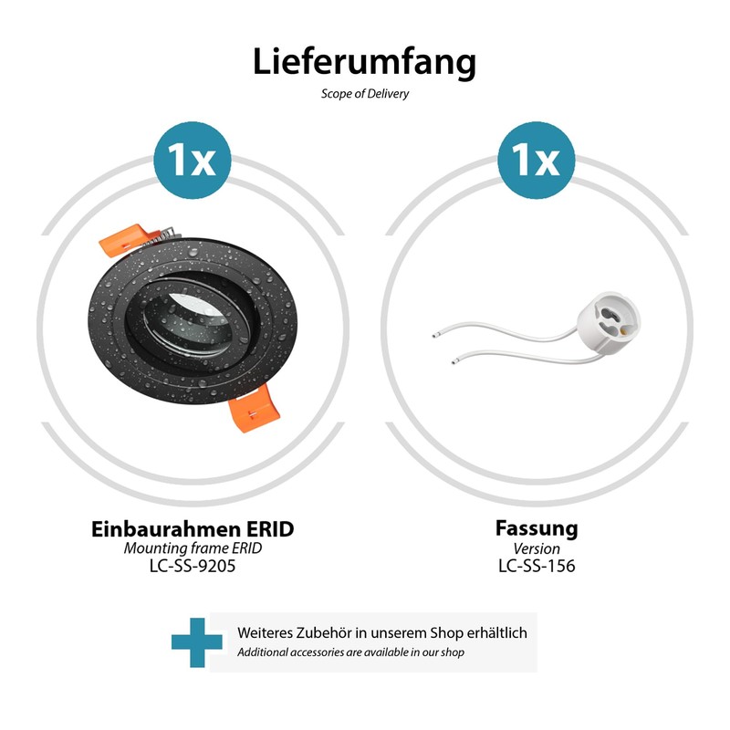 ledscom.de ERID Bathroom Ceiling Mounting Frames for Wet Rooms, IP44,