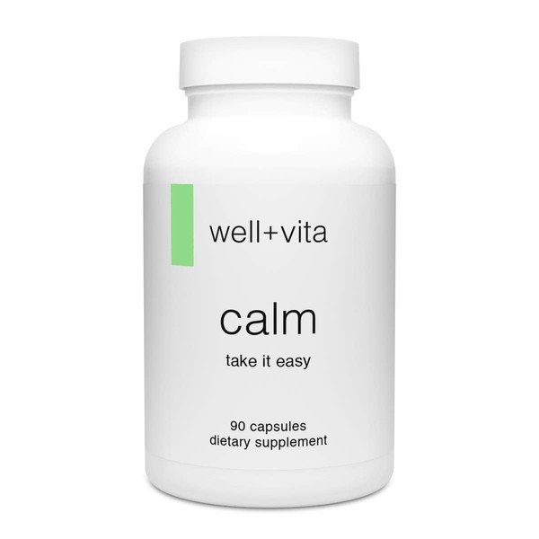 Well+vita Calm Supplement for Relaxation,Sleep & Daytime Zen with Magnesium Glycinate and Taurate, L-Theanine, Passion Flower, Lemon Balm, Taurine (90 Veggie Capsules)