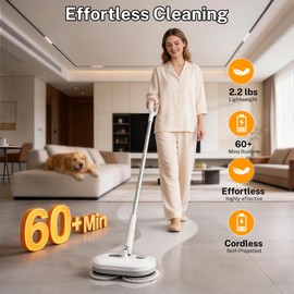 220 RPM Cordless Electric Spin Mop - Lightweight Powerful Cleaner for Hardwood, Tile, Laminate & Vinyl Floors with 6 Washable Pads