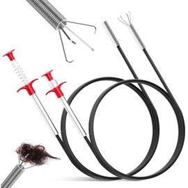 2 Pack Drain Unblocker Tools with Claw, 90cm/200cm Flexible Sink Grabbers, Retractable Drain Snake Grabber, Sink Unblocker Hair Clog Remover for Kitchen Sink Bathroom Toilet