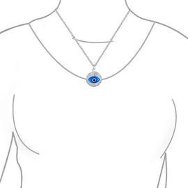 Turkish Spiritual Protection Amulet Round Circle Moving Floating Evil Eye Charm Pendant Necklace For Women For Teen .925 Sterling Silver